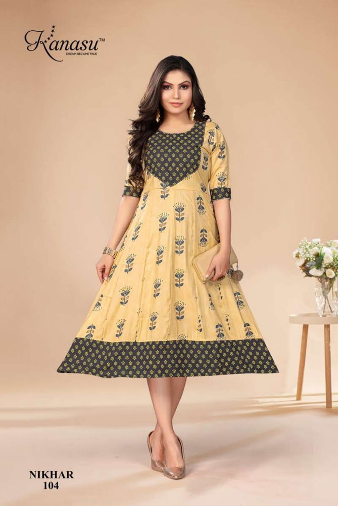 Nikhar By Kanasu Rayon Printed Kurtis Catalog